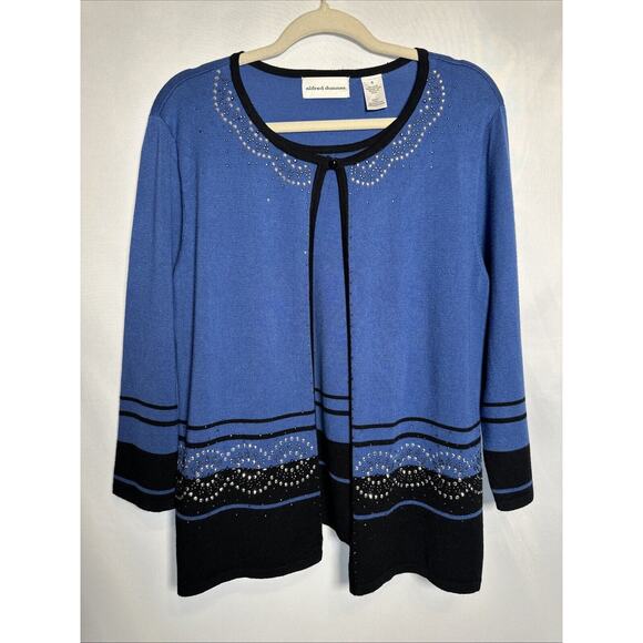 Alfred Dunner Faux Twinset Sweater Cardigan Women's Small Blue Black Rhinestones - Picture 1 of 4